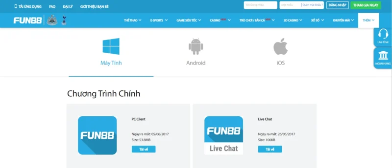 Tải app Fun88 dùng thử toàn bộ game của phòng cái