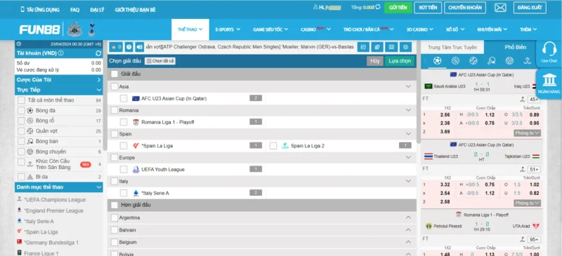 Lĩnh vực cá độ đá bóng tại Fun88 đăng nhập