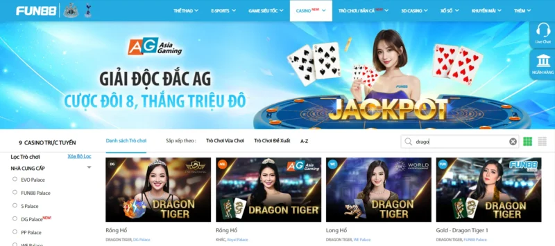 Tổng quan về casino Dragon Tiger tại nhà cái Fun88