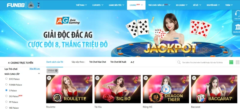 Ưu đãi ngập tràn tại sảnh S PALACE của Fun88 đăng nhập